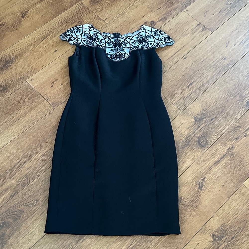 Black Sheath Dress with Decorative Embellished Collar